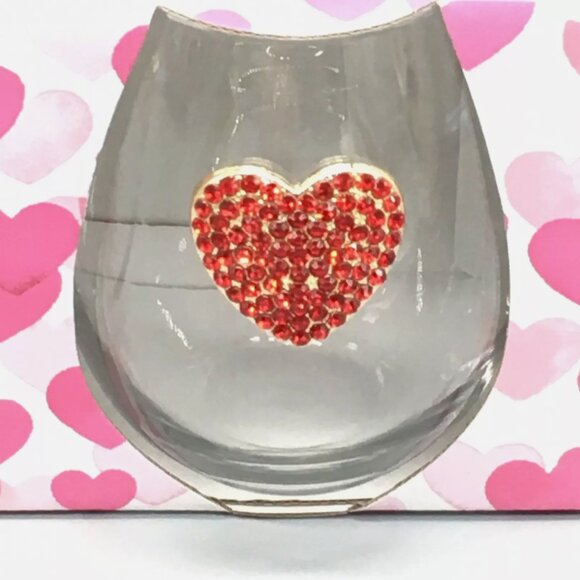 2pc Heart Arrow Red Rhinestone Stemless Wine Glass Set Cupid Gold Valentines Day - Picture 5 of 5
